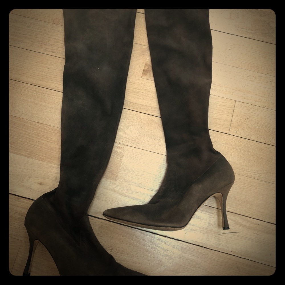 Manolo Blahnik over the knee suede boots